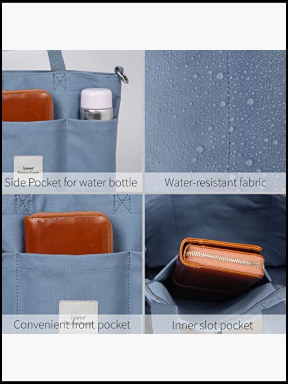 Canvas Tote Bag with Zipper Multi Pockets Crossbody Shoulder Handbag Everyday - Picture 5 of 7